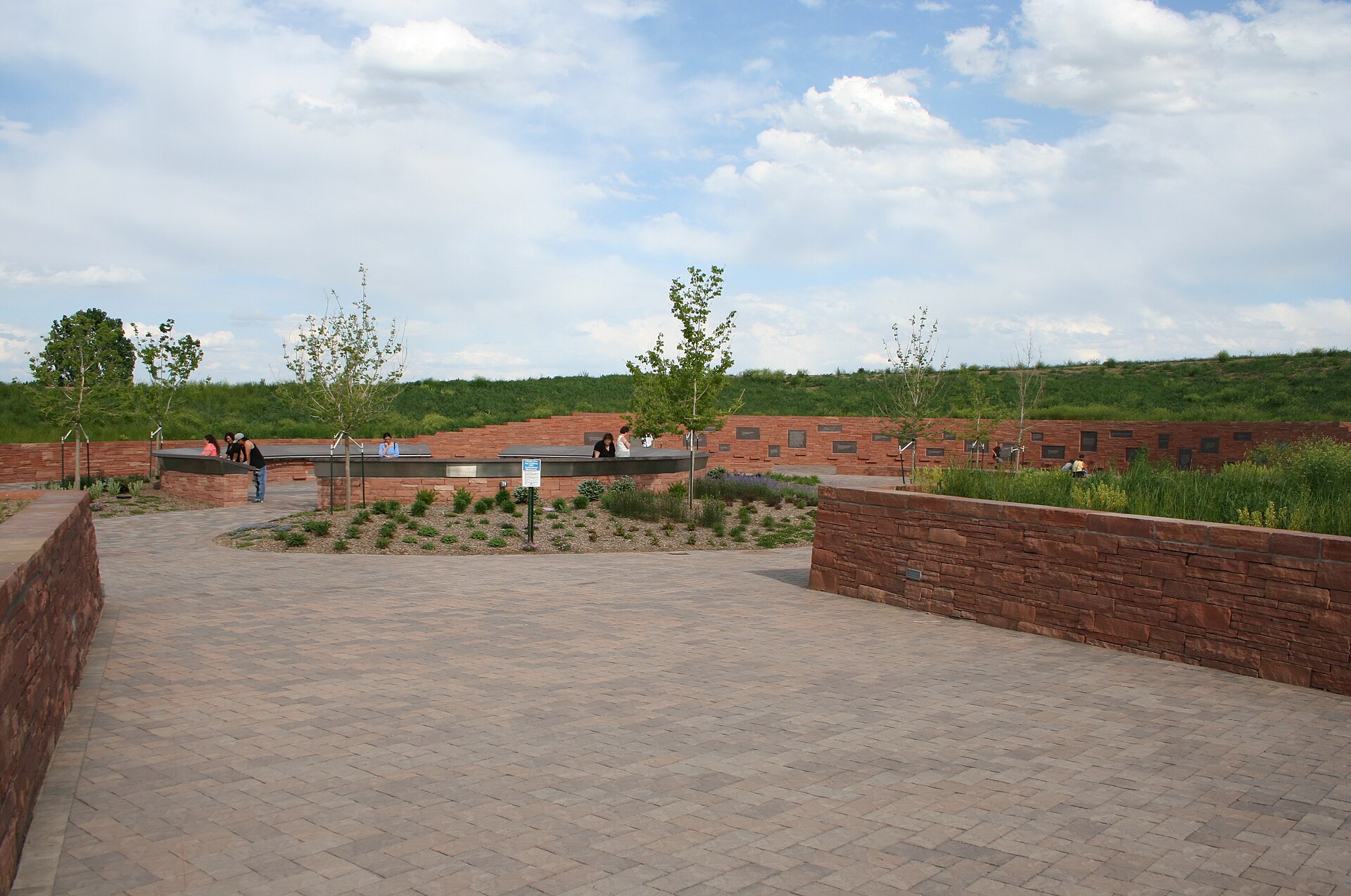 Wide view of the Columbine Memorial at Clement Park in Littleton, Colorado