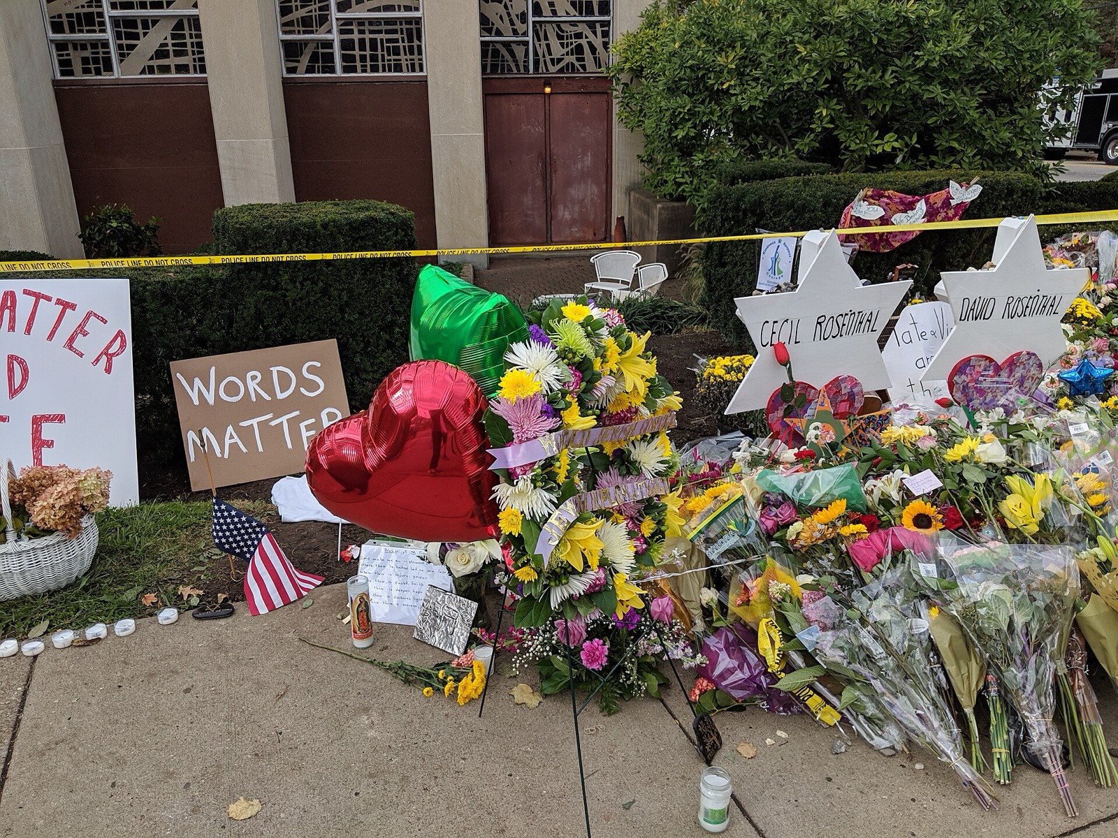 Memorial tributes outside Tree of Life synagogue in Pittsburgh