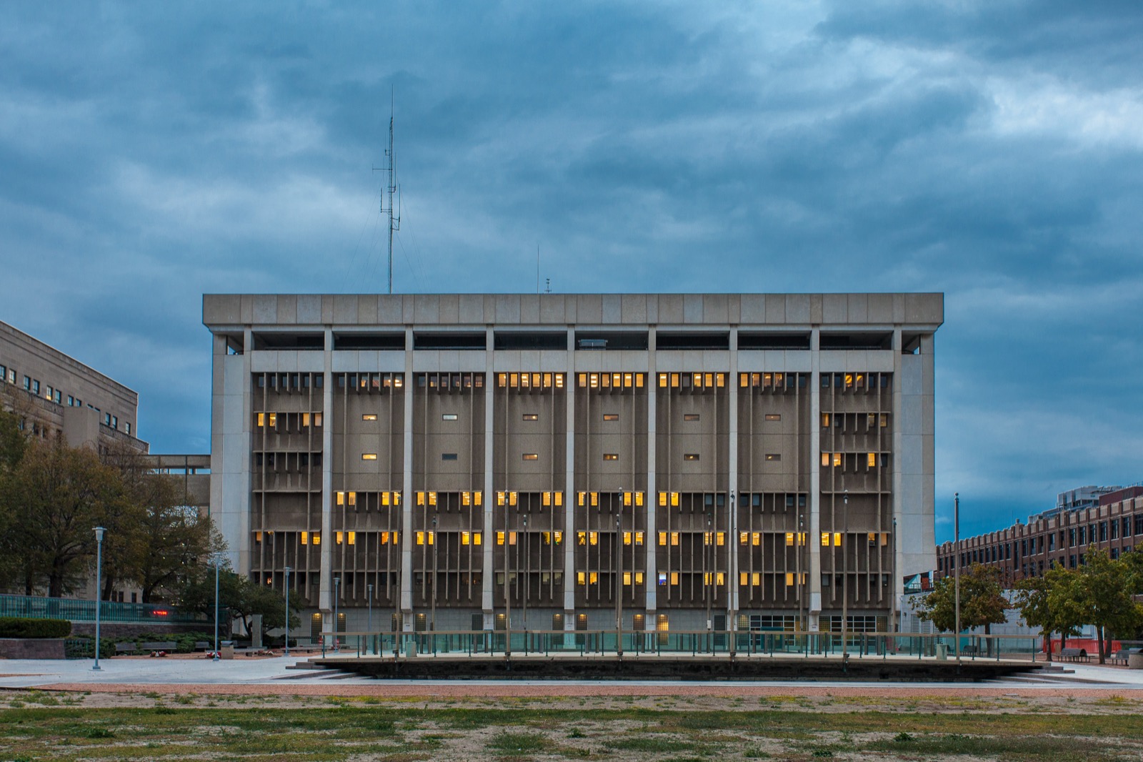 Rear of the Milwaukee Police Department administration building viewed from MacArthur Square