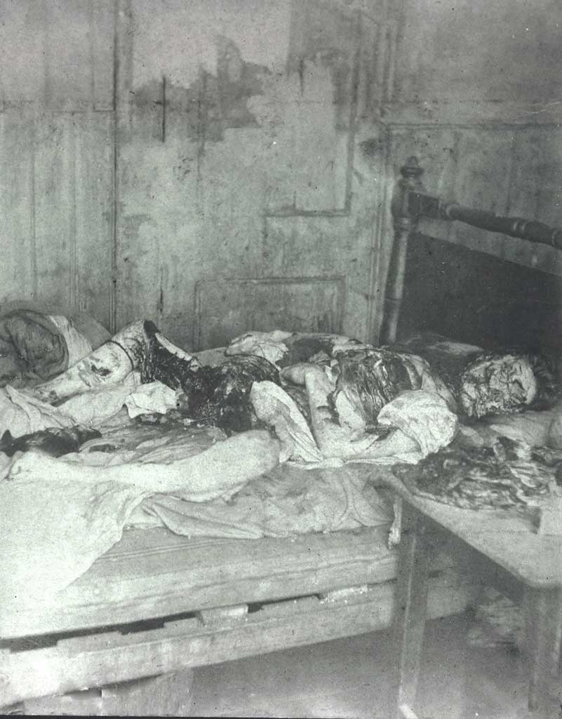1888 police photograph of the Miller's Court crime scene where Mary Jane Kelly was killed