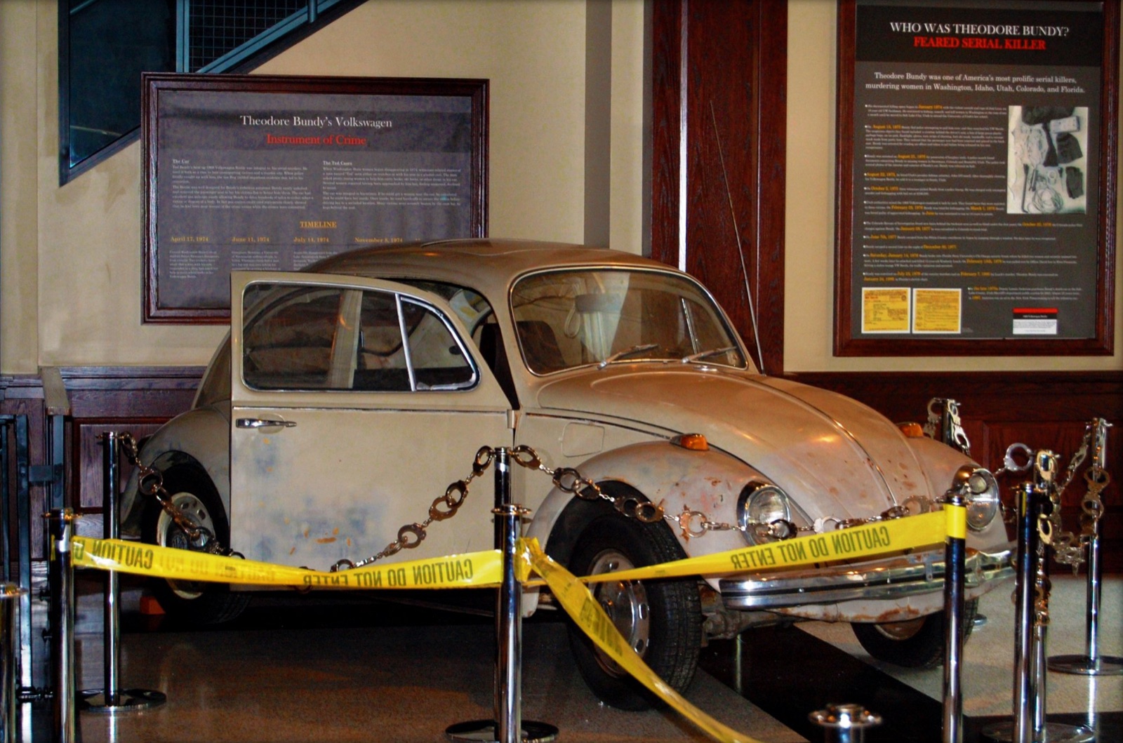 The 1968 Volkswagen Beetle associated with the Ted Bundy investigation displayed at the former National Museum of Crime and Punishment in 2010
