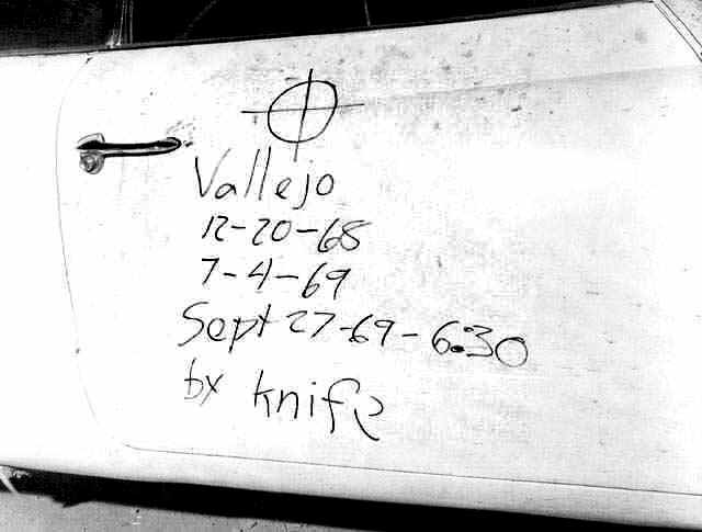 Bryan Hartnell's car door bearing the offender's handwritten message after the Lake Berryessa attack